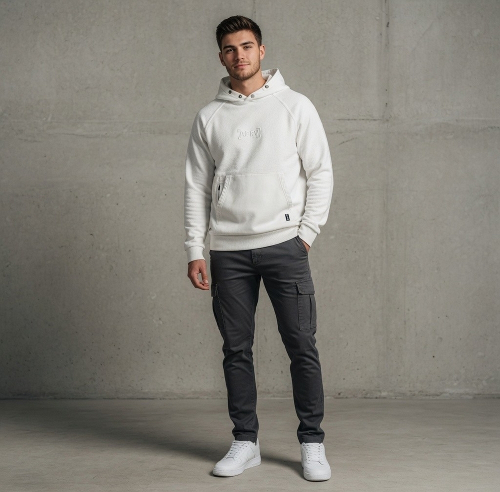 ASRV Men's White Tech-Terry Training Hoodie Water-Repellent Pullover Size XS VG